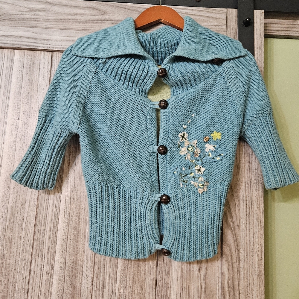 Free People Posies Flowers Vintage Embroidered Floral Cardigan